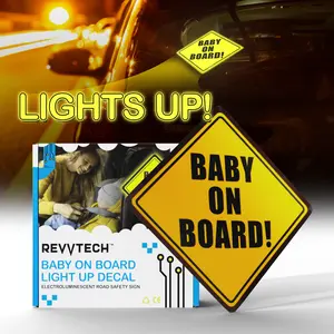 Baby on Board Light Up Sign for Cars - Light Up Car Decal, Flashing, Electroluminescent Car Sticker, Durable Sign strong adhesion (non suction cups, not a magnet, non-fading)