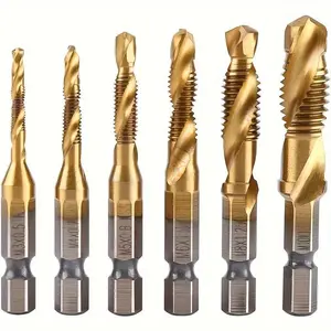 6Counts Tap Bit Set,M3-M10,Ultra TiAlN Coating M2 Drill Tap Set for One-Step Drilling,Tapping and Deburring. Power Tools.
