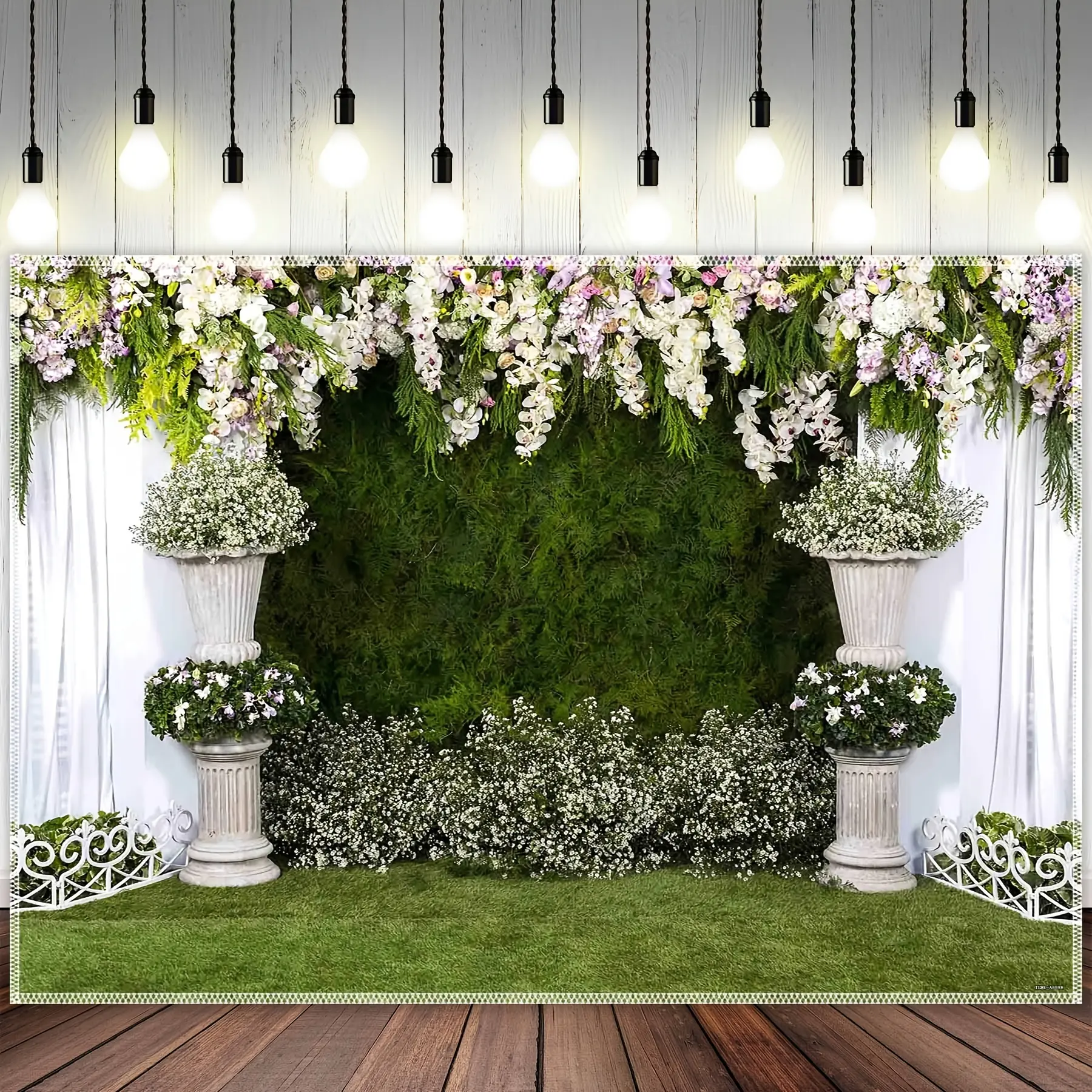 1pc 10x8FT Polyester Foldable Floral Arch Photo Backdrop - Stone Planter, White Curtain, Green Ivy Wall, Grassfield for Wedding, Birthday-Themed/Gender Reveal Festive Backdrops & Banners, Studio Props (2D Effect), Birthday-Themed Festive Backdrops & Banne