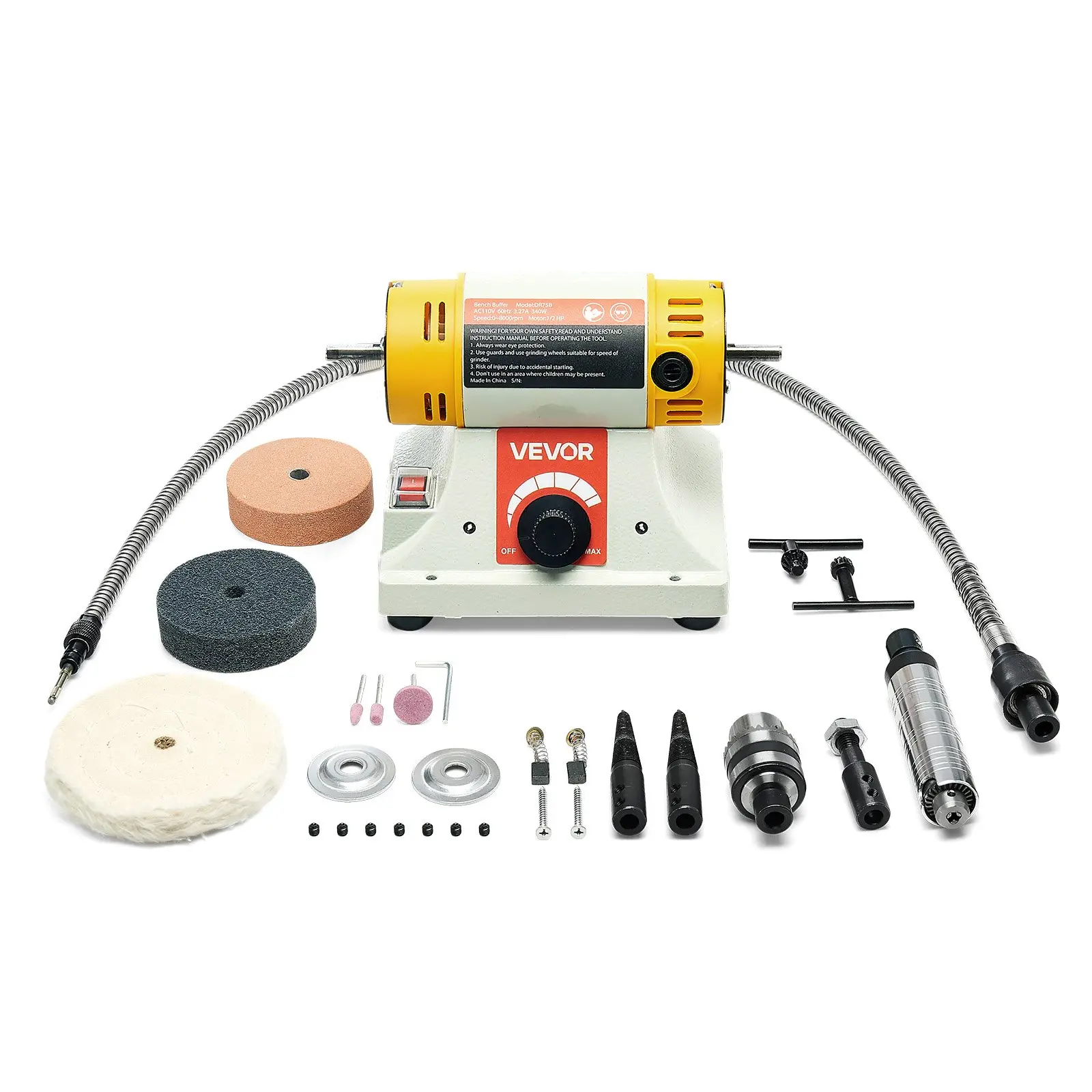 【DealsForYouDays】VEVOR Bench Buffer Polisher, 1/2HP Polishing Buffing Machine, 0 to 8000RPM Benchtop Polisher Grinder with 4 Cloth Wheel, 3 Grinding Wheel 3 Fiber Wheel for Metal, Jewelry, Wood and Plastic