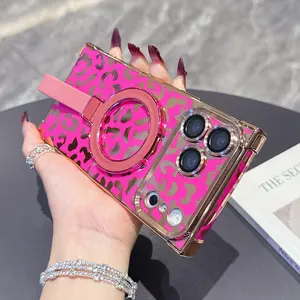 Fashionable Leopard Print Protective Phone Case, Shockproof Lens Protector, Foldable Stand, Ring Holder, Compatible with iPhone 17/16/15/14/13/promo/pro