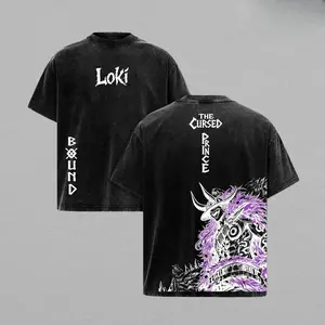 Loki Washed Tee – One Piecee Anime Elbaf Giant Prince Manga Graphic Double Printed T-Shirt, Menswear Heavy Cotton Unisex Oversize Streetwear Vintage Anime Tee