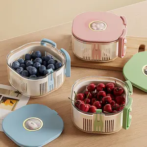 Double Layer Collapsible Fruit Strainer with Handle, Food Grade Draining Basket, Multi-Functional Storage Box with Fork, Perfect for Washing and Serving Fruits, Kitchen Strainer Utensils