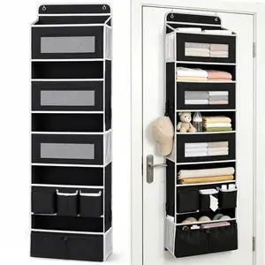 1 Pack Over The Door Organizer Storage，50LB Capacity Over Door Organizer, No More Closet Clutter! 11-Pocket Hanging Storage Rack for Nursery & Home (Black)