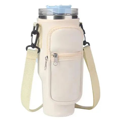 Water Bottle Carrier Bag with Phone Pocket, 1 Count Adjustable Strap Water Bottle Holder, Drinkware Accessories for Home Office Outdoor Travel Camping
