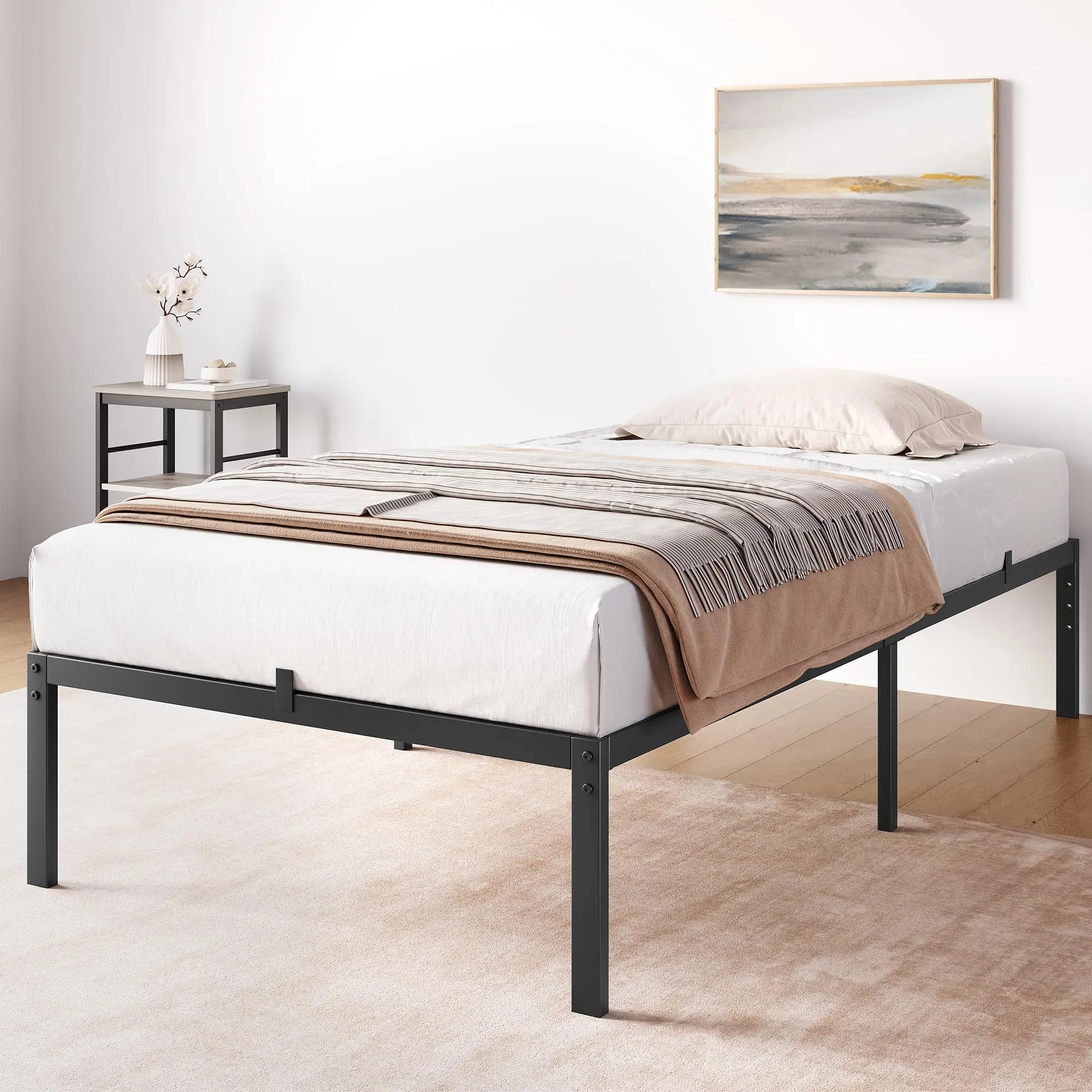 Garvee 14-In Minimalist Platform Bed Frame with Storage - Single Person, Sleek Sleep, Steel Slats Base, Noise-Free, No Box Spring Needed, Easy Assembly (Platform Bed Design)