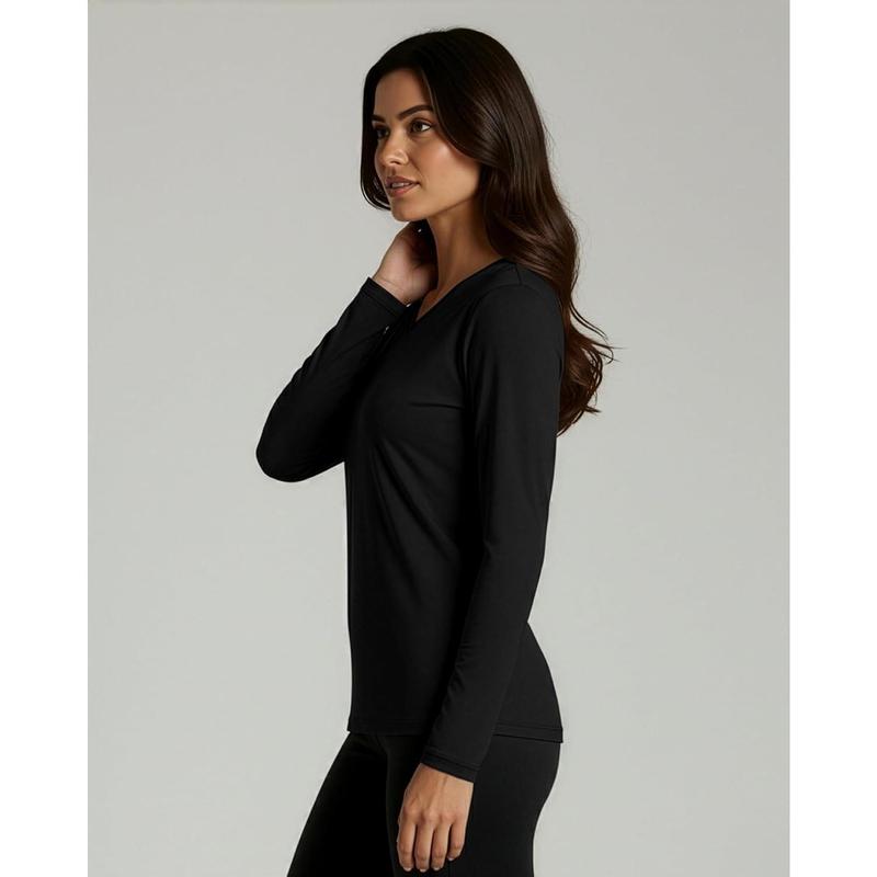 4 Pack: Women's Long Sleeve Dry Fit V-Neck T-Shirt - Active Athletic Workout Gym Top (Plus Available)