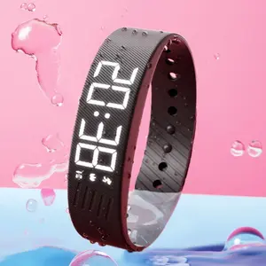 LED Digital Alarm Clock Watch Adjustable Silicone Snooze-proof Alarm Bracelet with Running Pedometer Waterproof Vibrating Alarm Wearable Compact