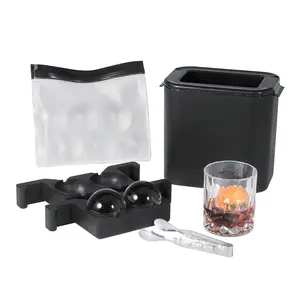 Ice Ball Maker Black Round Silicon Ice Cube Ball Maker Tray 2 Large Sphere,2.36inch Ice Sphere Maker for Whiskey Scotch Cocktail Brandy
