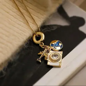 1pc Small Fresh Style Cubic Zirconia Airplane Pendant Necklace For Women, Party, Holiday, Festival Gift