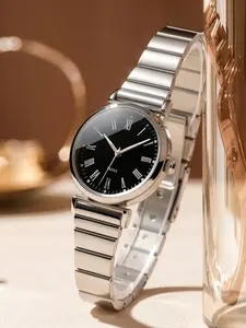 Elegant Silver Color Roman Numeral Women's Watch, Stainless Steel Strap, Dial, Waterproof Quartz Movement, Casual All Seasons Wear