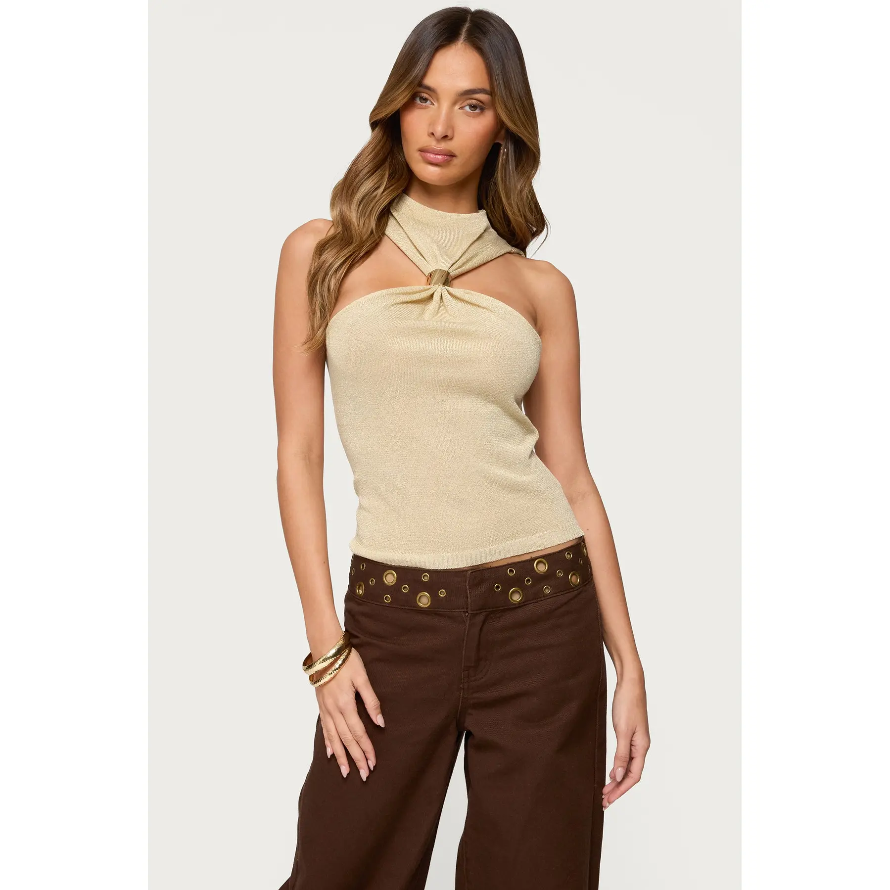 Nalia Gathered Ring Glitter Knit Top Nalia Gathered Ring Glitter Knit Top