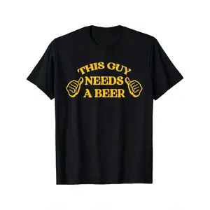 100% Pure Cotton Soft & Skin-FriendlyMen'S Funny "This Guy Needs A Beer" Beer Lover T-Shirt - White with Yellow Beer Mug Graphic & Thumbs Up Design - Casual Short Sleeve Round Neck Tee for Parties, BBQs, Casual Attire - Humorous Gift for Beer Enthusiasts