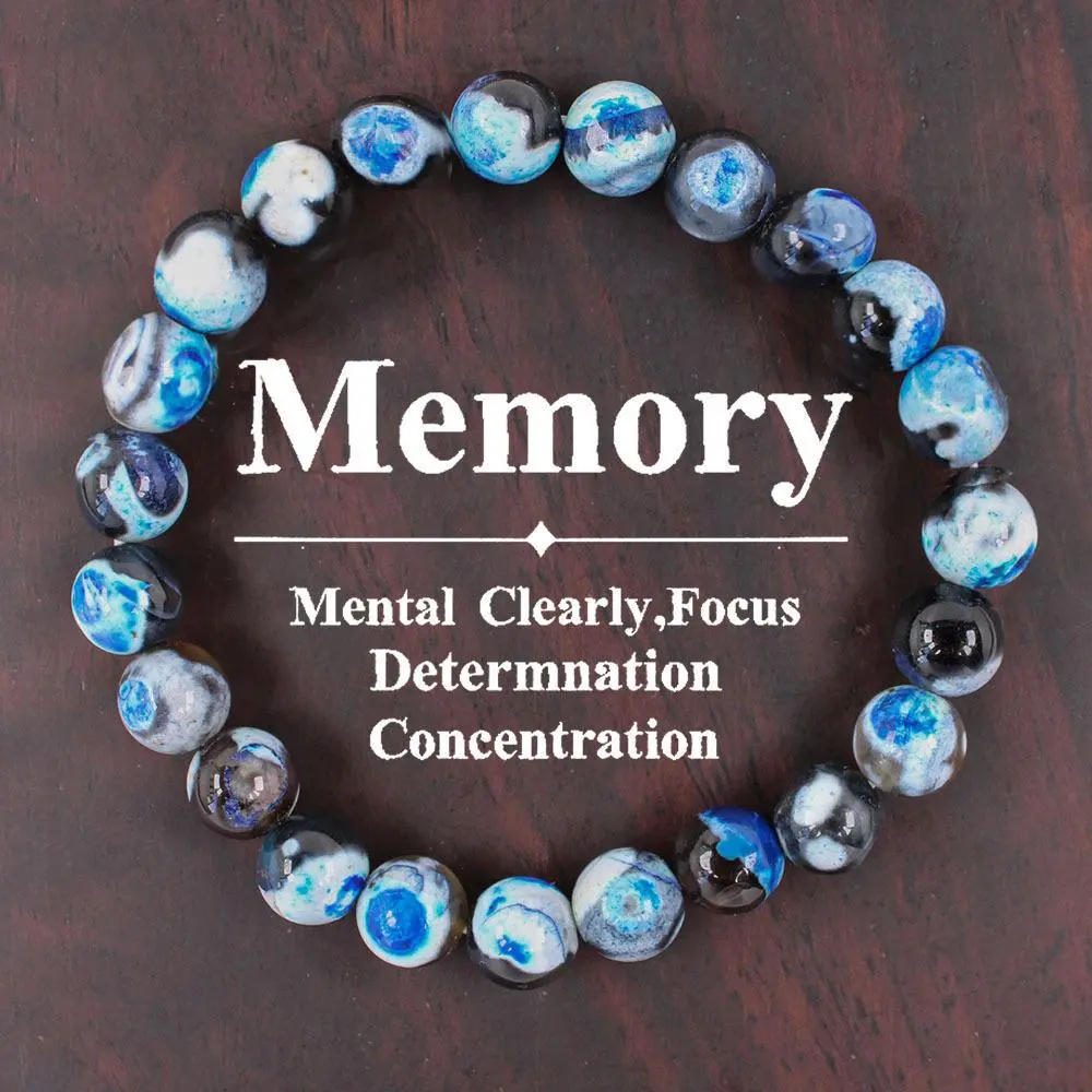 Bohemian Chic Blue Fire Agate Stretch Bracelet Natural Beads Couples Accessory Chain Casual Yoga Blue Agate Stone Bracelet Jewelry Wedding Party Gift