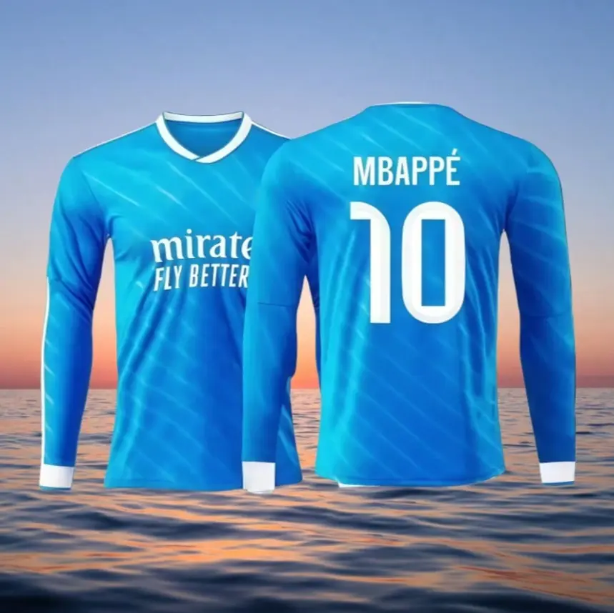 Madrid Sky Blue No. 10 Long Sleeve Soccer Jersey – French Star Player-Inspired Football Shirt, Unisex Match Day Fanwear, White Trim Sports Top, Sizes XS–5XL