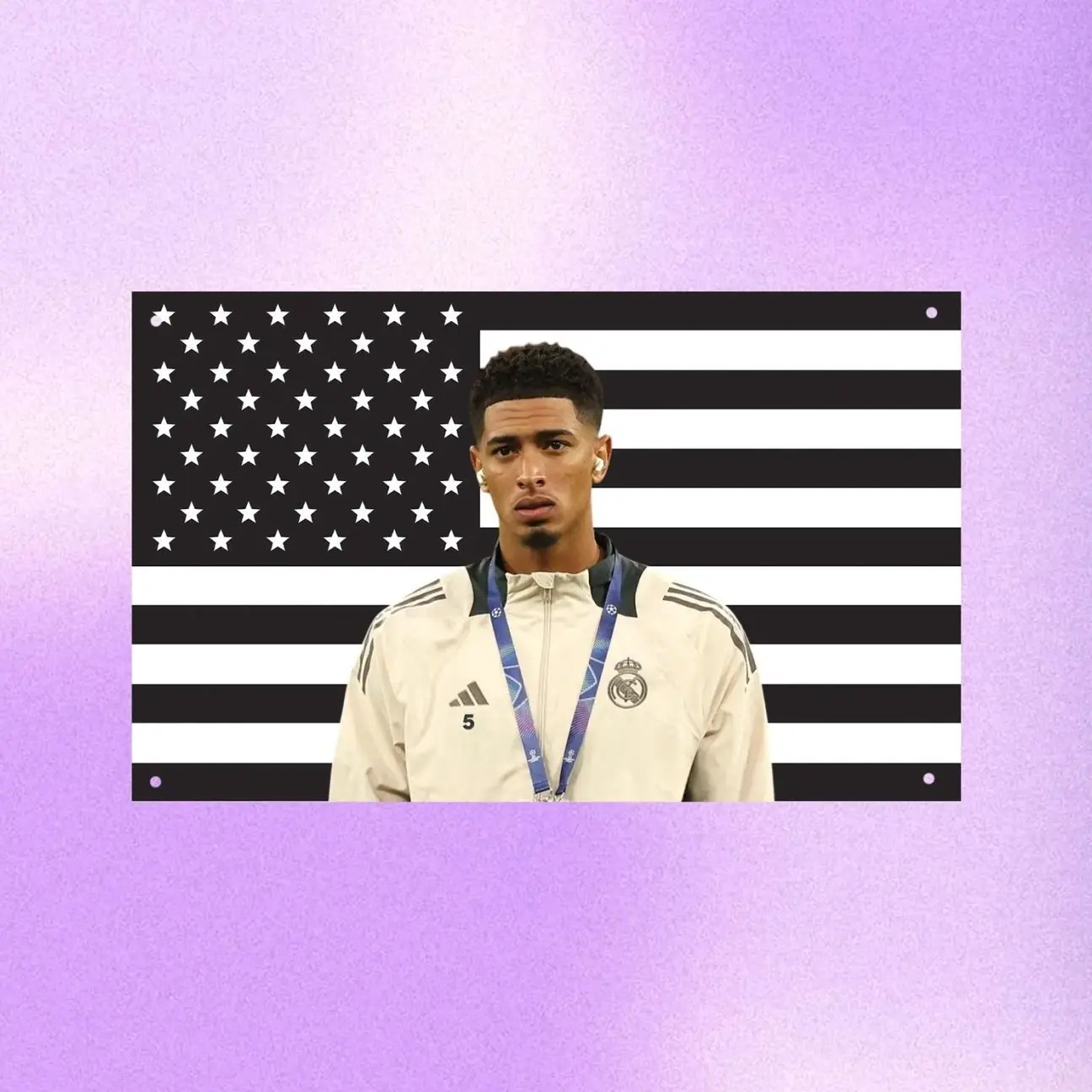 Jude Bellingham Black US Wall Tapestry , Football Wall Art, Soccer Bedroom Decor, Sports Fan Banner, Classic, One-Piece