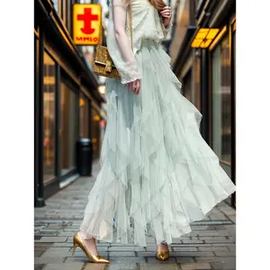 LILIDUOLAIrregular High-Waisted A-Line Tulle Skirt Layered Tulle Skirt with Cake Design for Womenswear Bottom