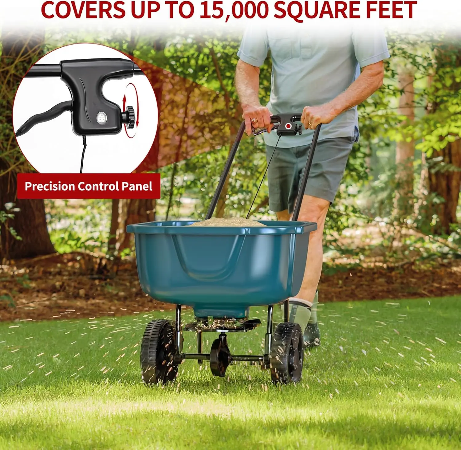 YITAMOTOR 60 lb Walk Behind Lawn and Garden Spreader for Seeds & Fertilizer with Easy Flow Control & Precision Control Panel Covers Up to 15,000 Square Feet