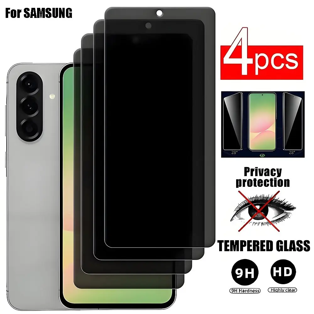 4 Pcs Privacy Protective Screen Protector, Smartphone Cellphone Suitable for Samsung Galaxy S25 FE A14 A15 A24 A25 A34 A35 A51 A52 A52s A53 A54 Tempered Clear Glass Easy install Full Cover Anti Scratch, Durable 9H Glass Accessories