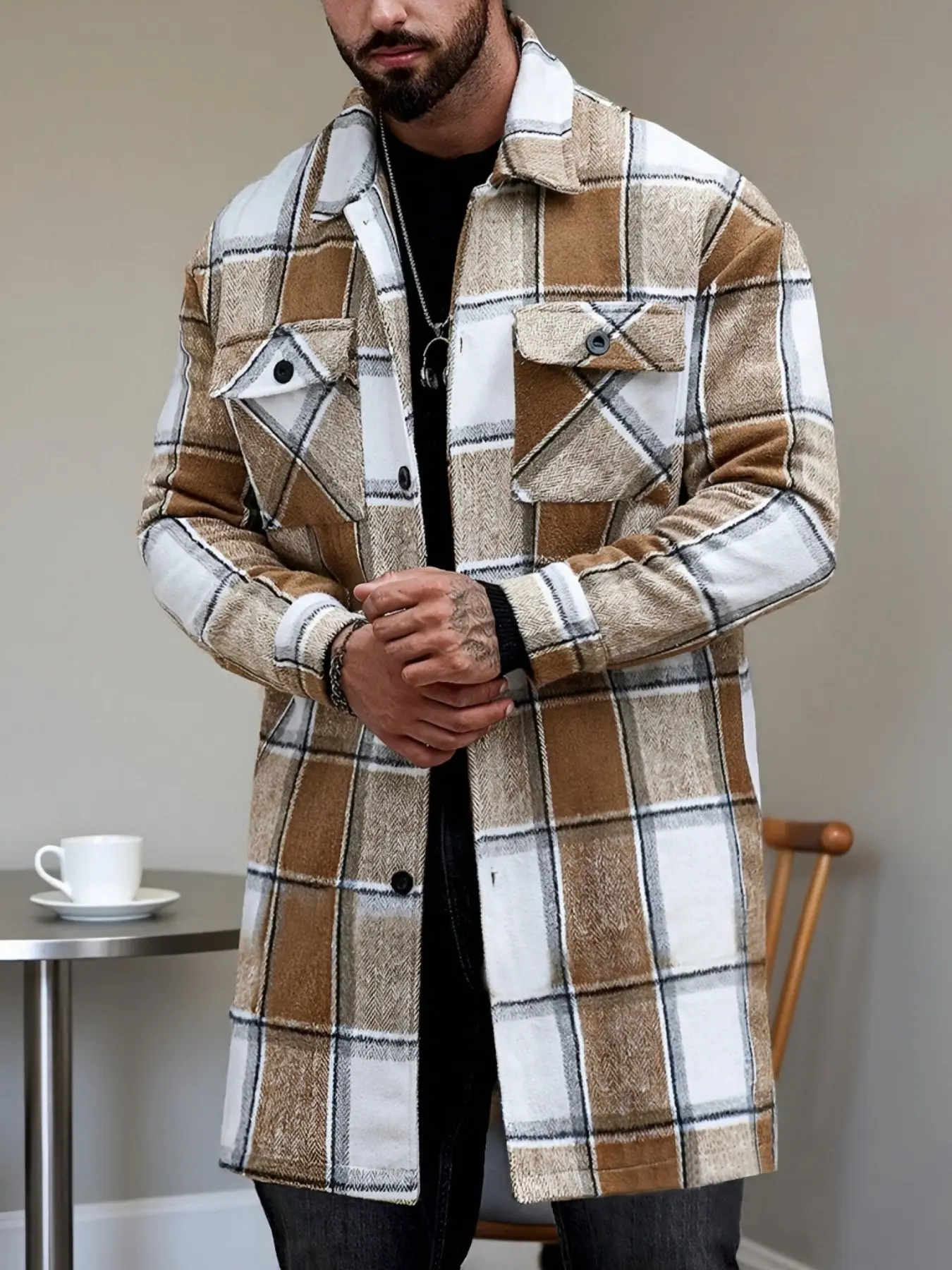 Men's stylish casual Long Sleeve high-quality single-piece suits, business casual suits, classic colors, checkered, showing gentlemanly demeanor