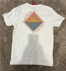 White Hurley Surf Co. T-shirt With Orange Text, Hurley Men's White T-shirt, Sweatshirt and Hoodie