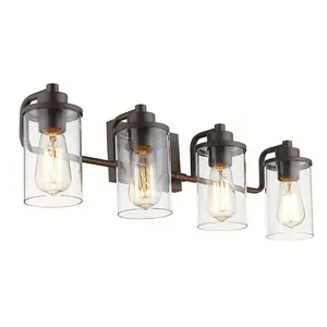 2024 4-Light Oil Rubbed Bronze Farmhouse Modern Bathroom Vanity Light Fixture with Clear Glass Shade - Stylish Wall Sconce for Interior Decoration - 110V-130V, Non-Waterproof, Hardwired Installation Required