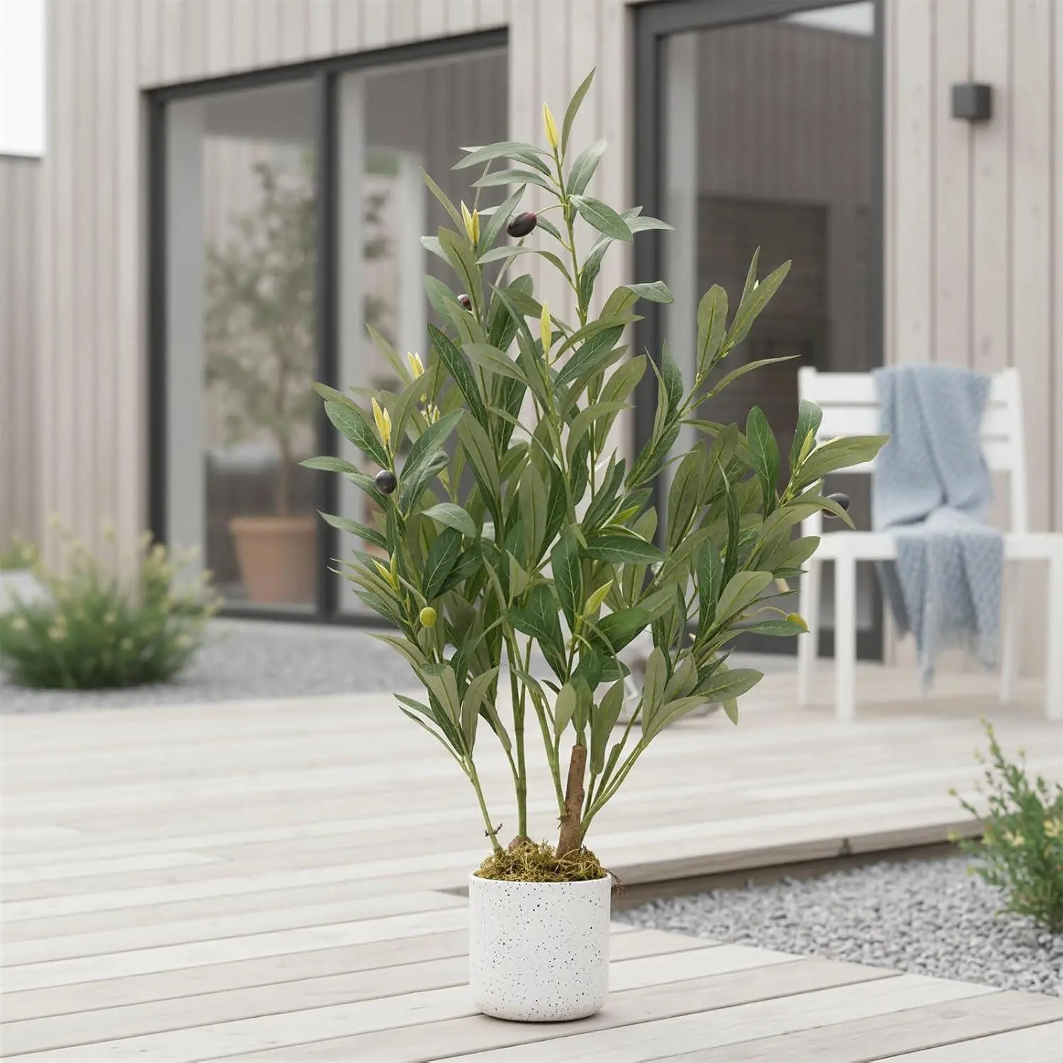 GARVEE Artificial Olive Tree Tall Faux Olive Plant with Silk Leaves & Fruits – Potted Decorative Greenery for Indoor Home, Living Room, Office, 2ft