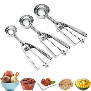 3PCS Stainless Steel Cookie Scoop Set with Trigger Release, Large Medium Small Ice Cream Scoop for Baking, Cookie Dough Scoop, Cupcake & Muffin Batter Portioner
