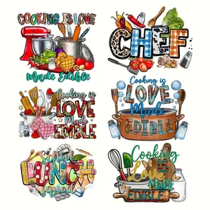 Kitchen & Cooking Themed Vinyl Heat Transfer Patches, 6 Counts/set DIY Heat Transfer Sticker, Perfect for DIY T-shirts, Jackets, Pillowcases, Aprons & Backpacks