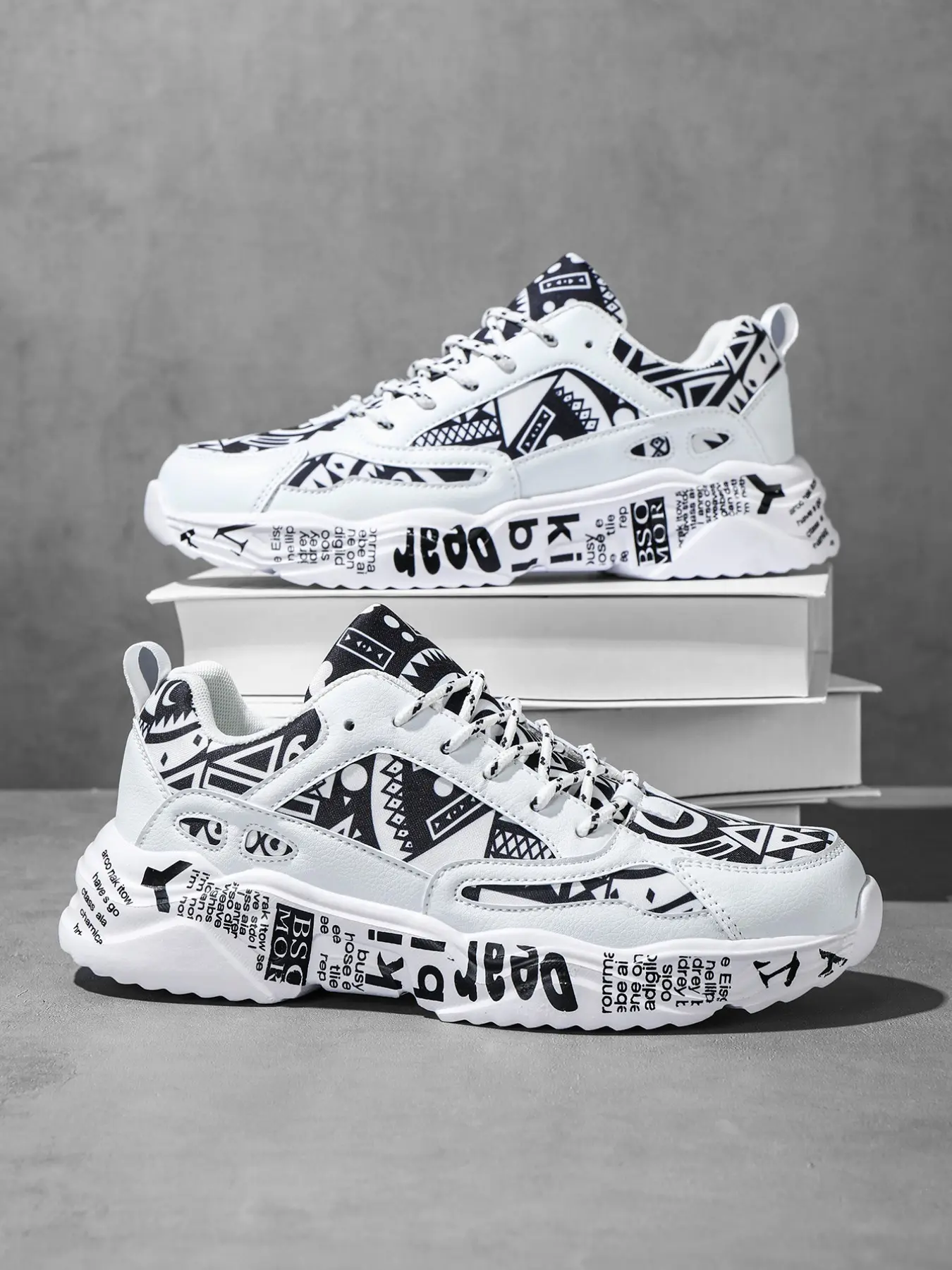 Men's Fashion Casual Sport Shoes, Round Toe Design, Graffiti Pattern, Versatile Style, Perfect for Couples, Teens, Campus Wear, Daily Walks