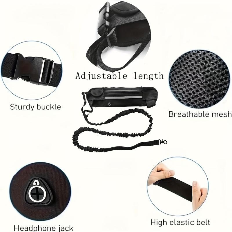 Hands-Free, Anti-Pull Dog Leash—Ideal for Walking and Running—Features a Zippered Waist Pouch, Extra-Thick Handle, and High-Elasticity Design