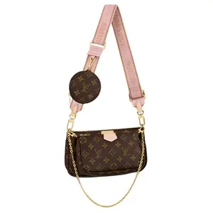 Louis Vuitton Multi Pochette Accessoires Handbag for Women – Golden Hardware, Coated Canvas and Leather Trim, Mahjong-Style Crossbody, Blush Pink