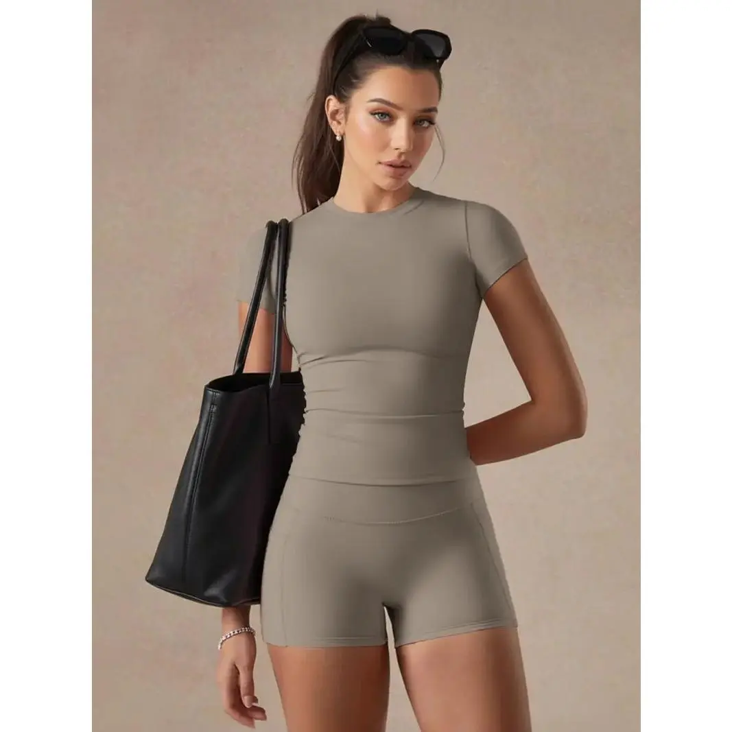 Grayish-brown [short-sleeved shirt + shorts]