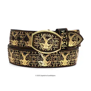 MEN'S WESTERN 2" LASER EL CENTENARIO GOLDEN LEATHER BELT -M311