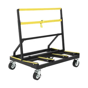 Move heavy panels solo with this folding drywall cart. Holds up to 2200 lbs, extends to fit large sheets, and folds flat for storage. Locking swivel wheels and anti-slip strips keep loads secure.