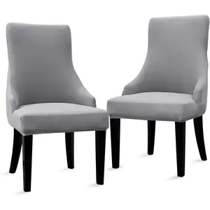 Stretch Wingback Side Chair Slipcover-Accent Chair Cover Slipcover with Arm,Washable Upholstered Arm Dining Chair with Nailed Trim Protector for Dining Living Room Set of 2,Light Gray