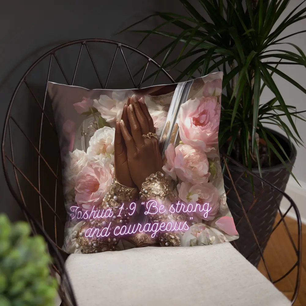 Joshua 1:9 Bible Verse Pillow – Christian Throw Pillow, Be Strong and Courageous, Faith Home Décor, Inspirational Scripture Cushion
