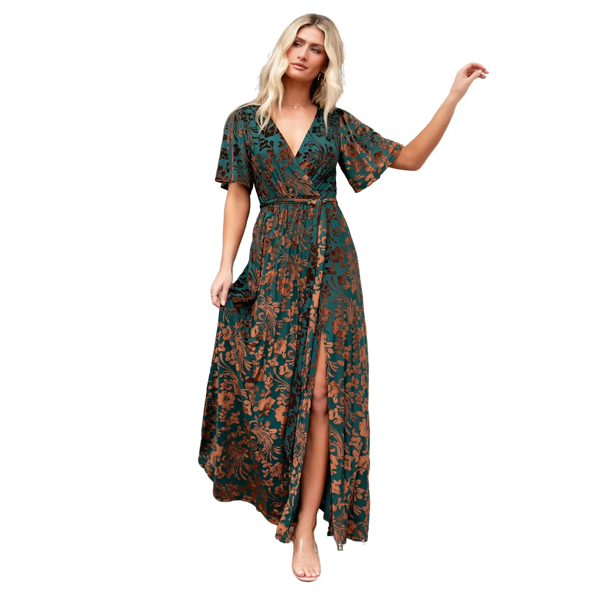 open lace back dress Tadashi Shoji Women's Mair Floral Print Tassel Fringe Wrap Dress main image 1