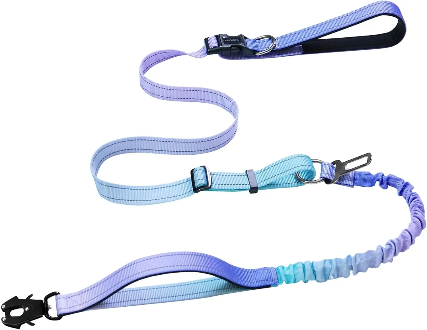 Heavy Duty Hands Free Dog Leash - Harness and Leash Combo Hands Free Leads with Quick Release Carabiner, Adjustable No Pull Bungee, Car Seat Belt for Walking, Training (Aurora Purple)