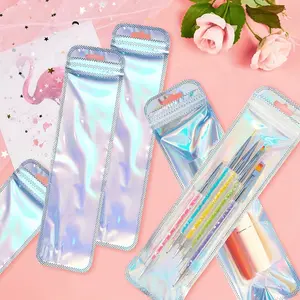7.28in 50/100pcs Self Sealing Bag, Acne Needle, Plastic Bag, Eyelash Pencil Packaging Bag, Beauty Needle, Self Sealing Bag, Small Strip Shaped Plastic Bag, Zipper Pouches