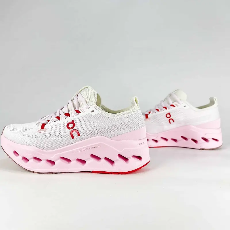 White Cherry Pink Spliced One-Piece Fly Knit Mesh Multi-Hole Platform Women Running Shoes Wear Resistant Breathable Hiking Fresh Girly Casual Trainers