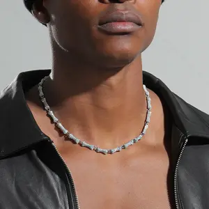 Trendy Dog Bone Necklace with Diamonds Hip-Hop Fashion Alloy Diamond-Encrusted 6.5mm Necklace for Men