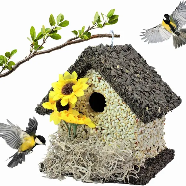 Edible Bird Feeder - Dark Roof Short Birdhouse Garden Premium Birdseed