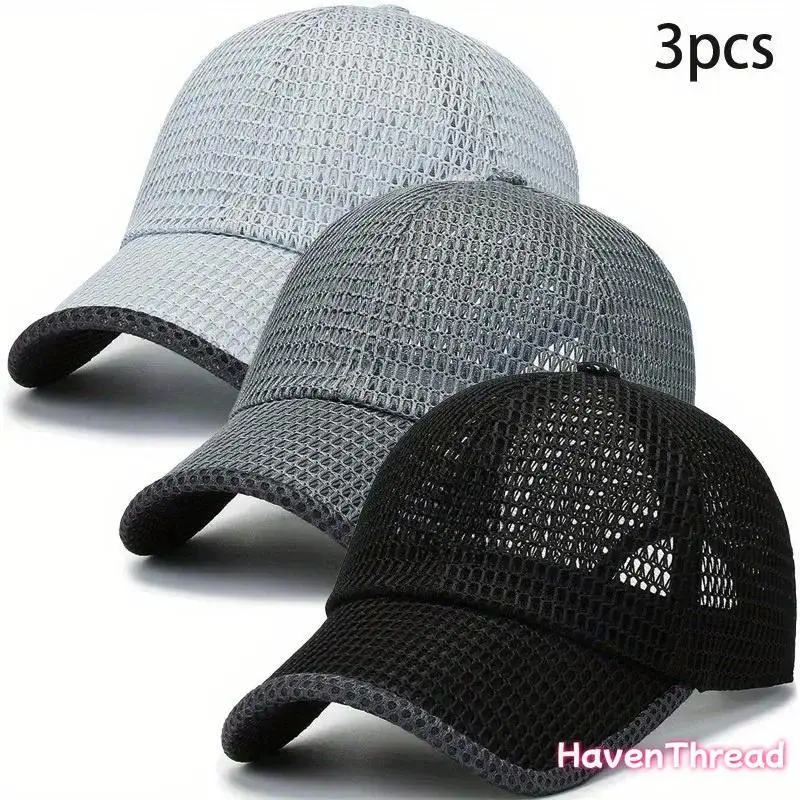 Women's 3-Piece Summer Duckbill Baseball Cap Snapback Set - Lightweight Adjustable Ventilated Mesh Hat, Breathable, Built-In Sweatband, Ideal for Travelers, Hiking, Sports & Outdoor Use, Lightweight Adjustable Cap, Hats For Women, 3Pcs, Active Sports & Ou