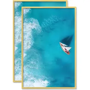 2 Pack 16x24 Gold Picture Frame , Scratch-Proof Gold Frame Lightweight yet Sturdy Display Poster Artwork 16 x 24 Horizontally/Vertically - Slide-In Strips | 2 Packs | Gold | 16"x24"