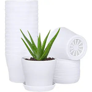 16-Pack 4" Plastic Flower  Pots Thickened Seedlings  Pots, Flower  Container Seed Starting Pots with Pallet (White)