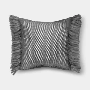 20"x20" Faux Natural Knit Fringed Pillow Gray - Threshold