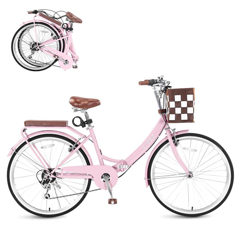 "26" Women's Foldable Commuter Bike - 7-Speed Gears & Front Storage Basket | Effortless Portability for City Rides, Campus Errands & Weekend Adventures"