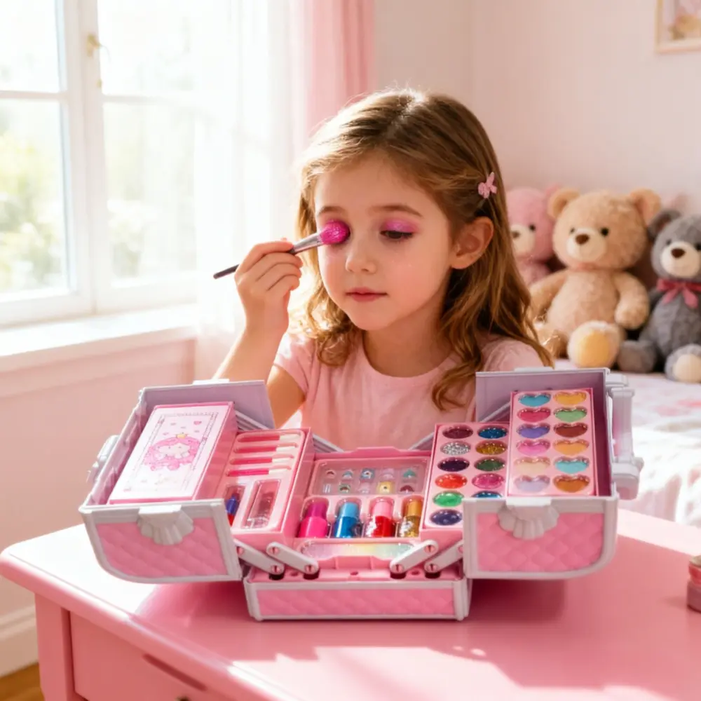 Girl's Portable Princess Makeup Suitcase Toy Kit - 1pc with Built-in Mirror, Simulated Home Role-Playing Toy, Kids' Birthday & Holiday Gift