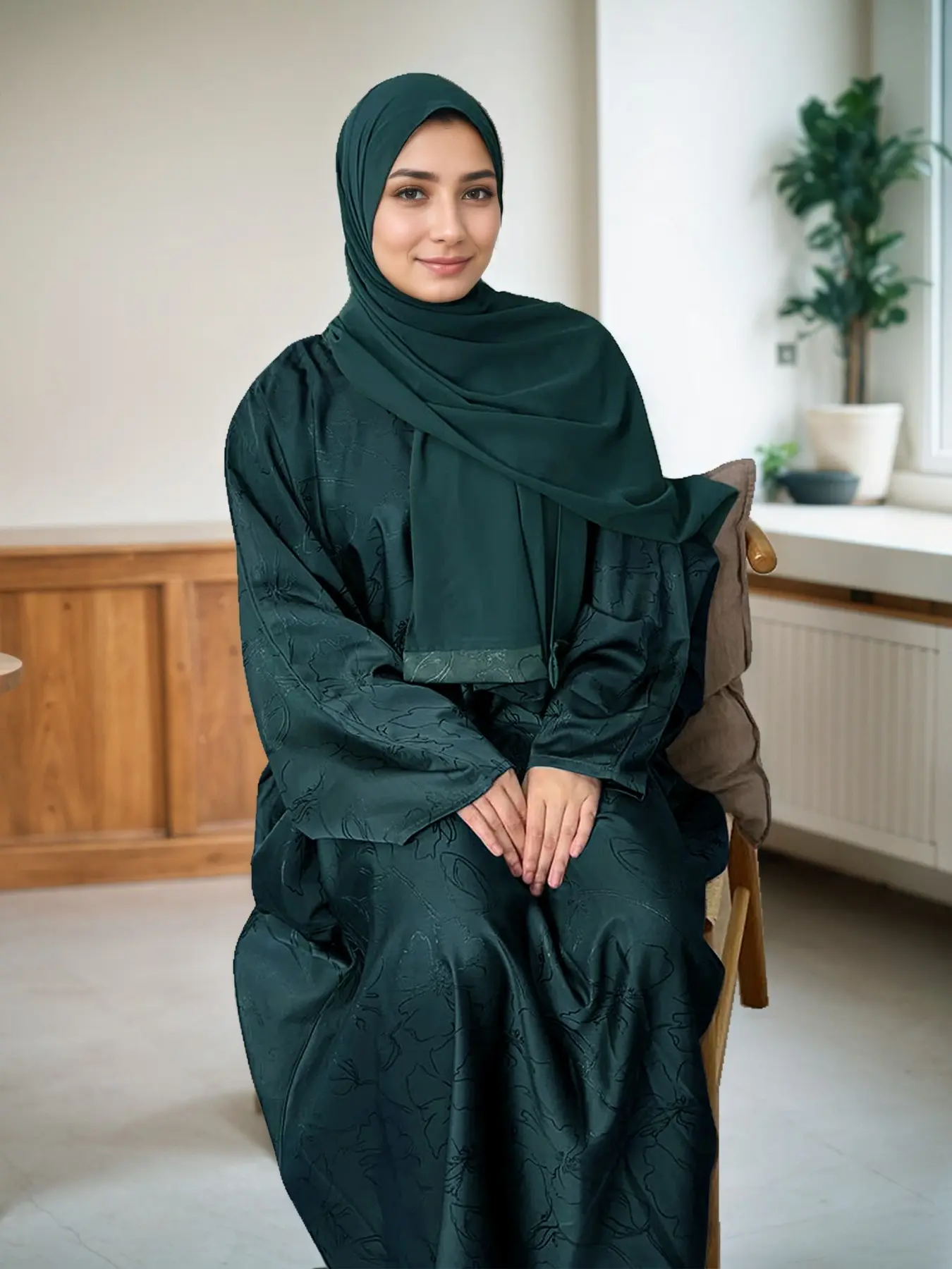 New Muslim Women's Solid Color Jacquard Loose Batwing Sleeve Abaya, Flowy Smooth Wide Sleeve Minimalist High-End Conservative Robe, No Headscarf, Daily Wear, Modest Muslim Outfits